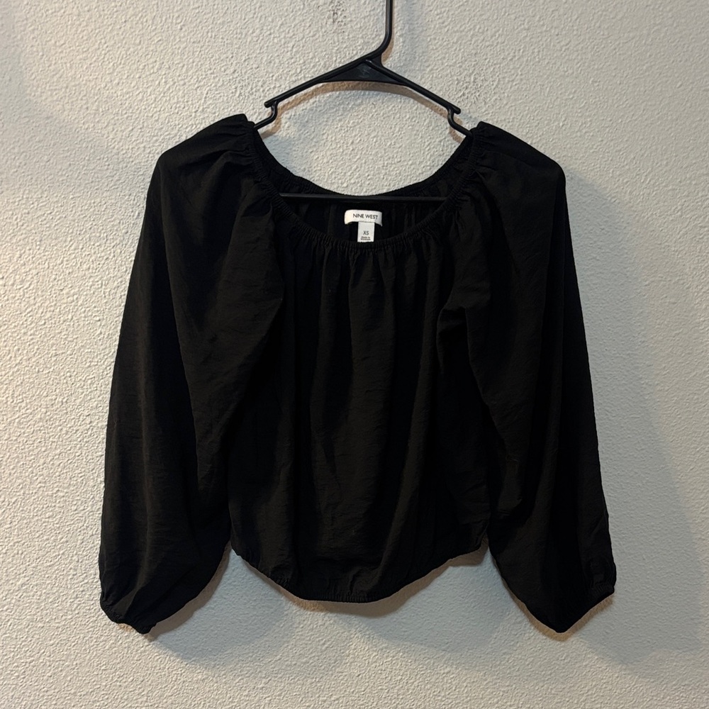 Nine West Black Peasant Blouse with Balloon Sleeves